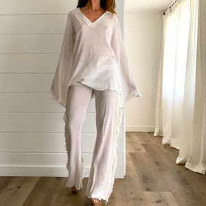 ALEXIS Fringe top and pant white size S